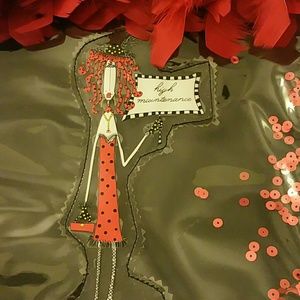 Lg red feather black & white handles sequin funny